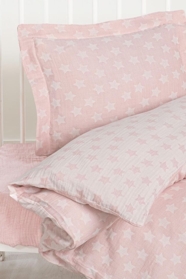 Kanz - Jakarlı Müslin Bebek  Nevresim Tk(knz-013) 152.01.0247.Starpembe---