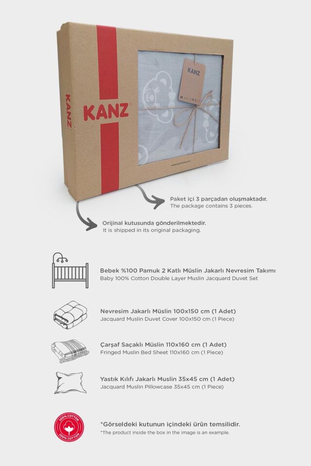 Kanz - Jakarlı Müslin Bebek  Nevresim Tk(knz-013) 152.01.0247.Heartkahve--