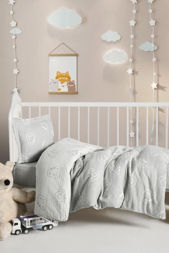 Kanz - Jakarlı Müslin Bebek  Nevresim Tk(knz-013) 152.01.0247.Beargri-----