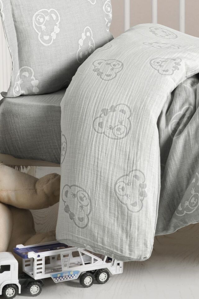 Kanz - Jakarlı Müslin Bebek  Nevresim Tk(knz-013) 152.01.0247.Beargri-----