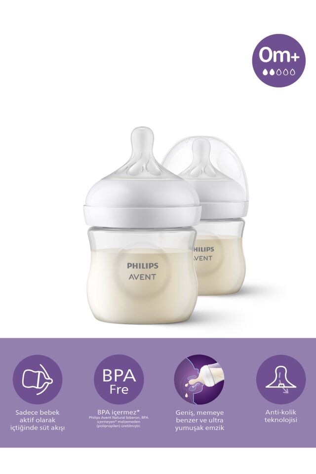 Philips Avent Doğal Tepkili PP 2'li Biberon Seti, 125ml, 0+ Ay, SCY900/02