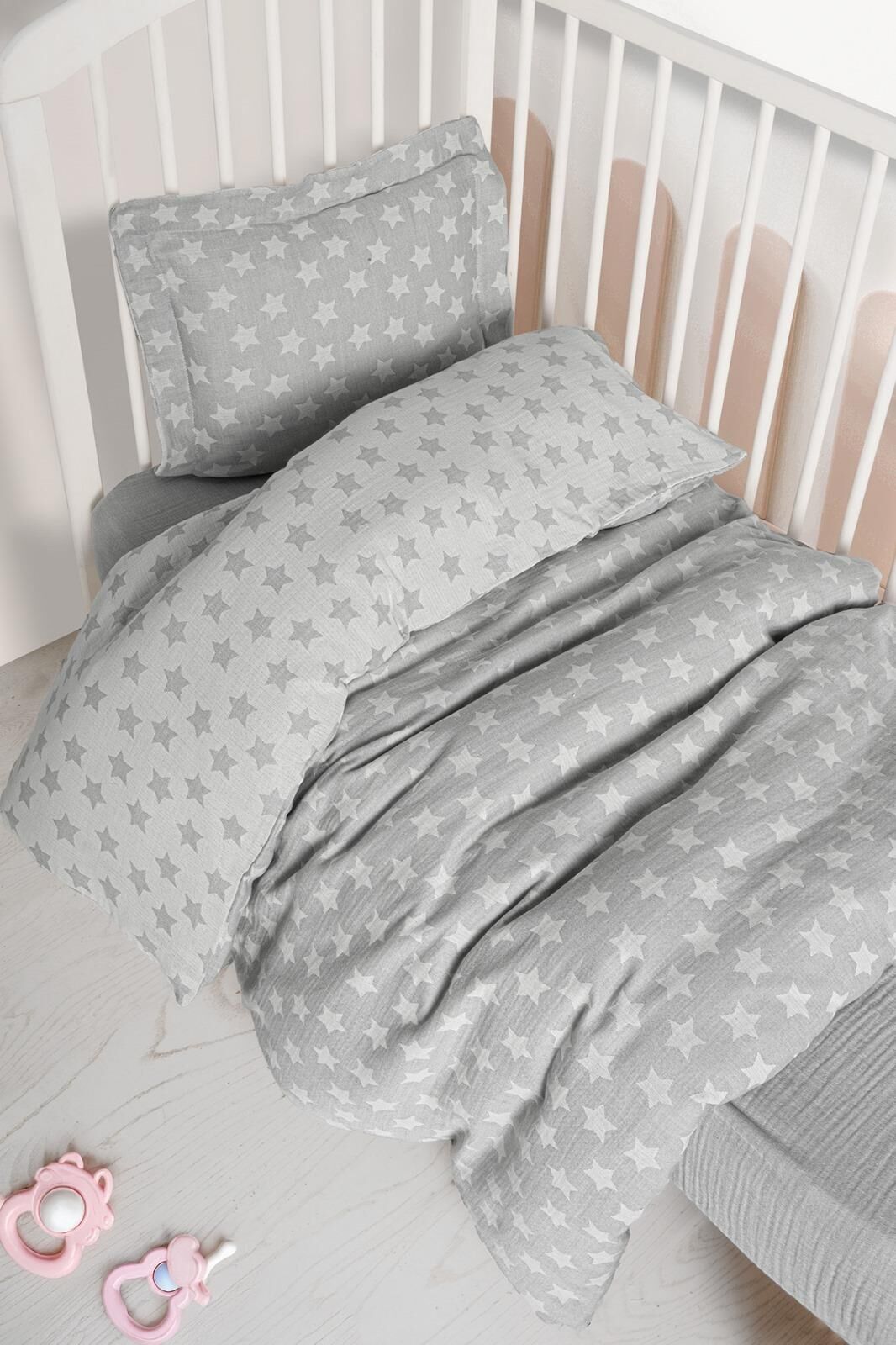 Kanz - Jakarlı Müslin Bebek  Nevresim Tk(knz-013) 152.01.0247.Stargri-----