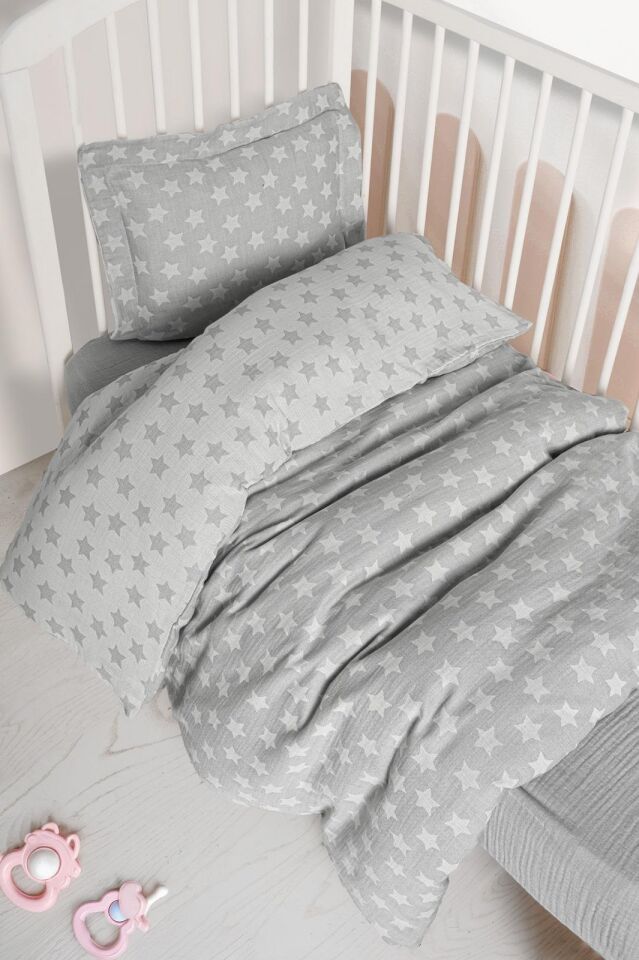 Kanz - Jakarlı Müslin Bebek  Nevresim Tk(knz-013) 152.01.0247.Stargri-----