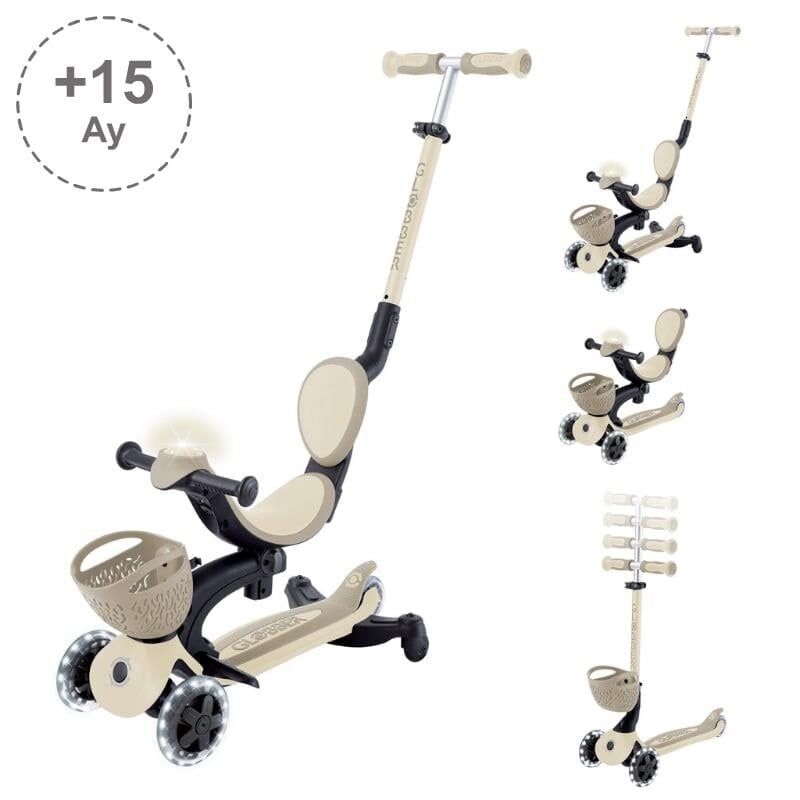 Globber Go Up Baby 360 Işıklı Scooter - Koyu Bej 844-466