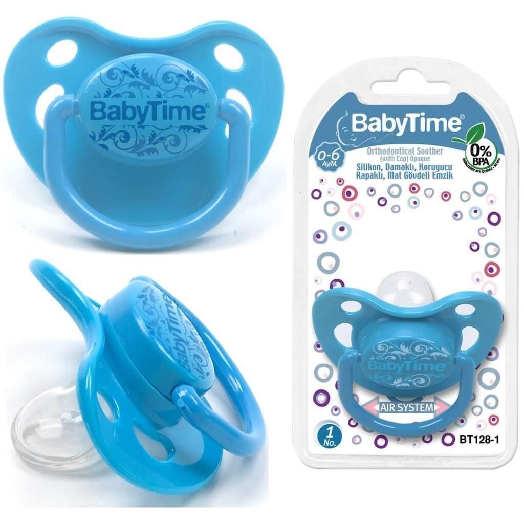 BabyTime Silikon Damaklı Koruyucu Kapaklı Mat Gövdeli Emzik N.1 BT128-1