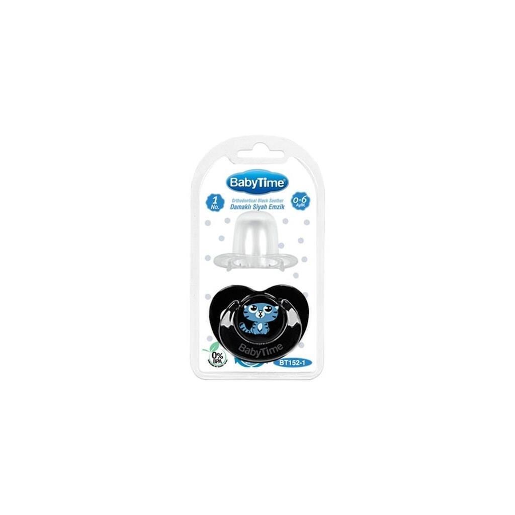 BabyTime Silikon Damaklı Koruyucu Kapaklı Siyah Gövdeli Emzik  N.1 BT152-1