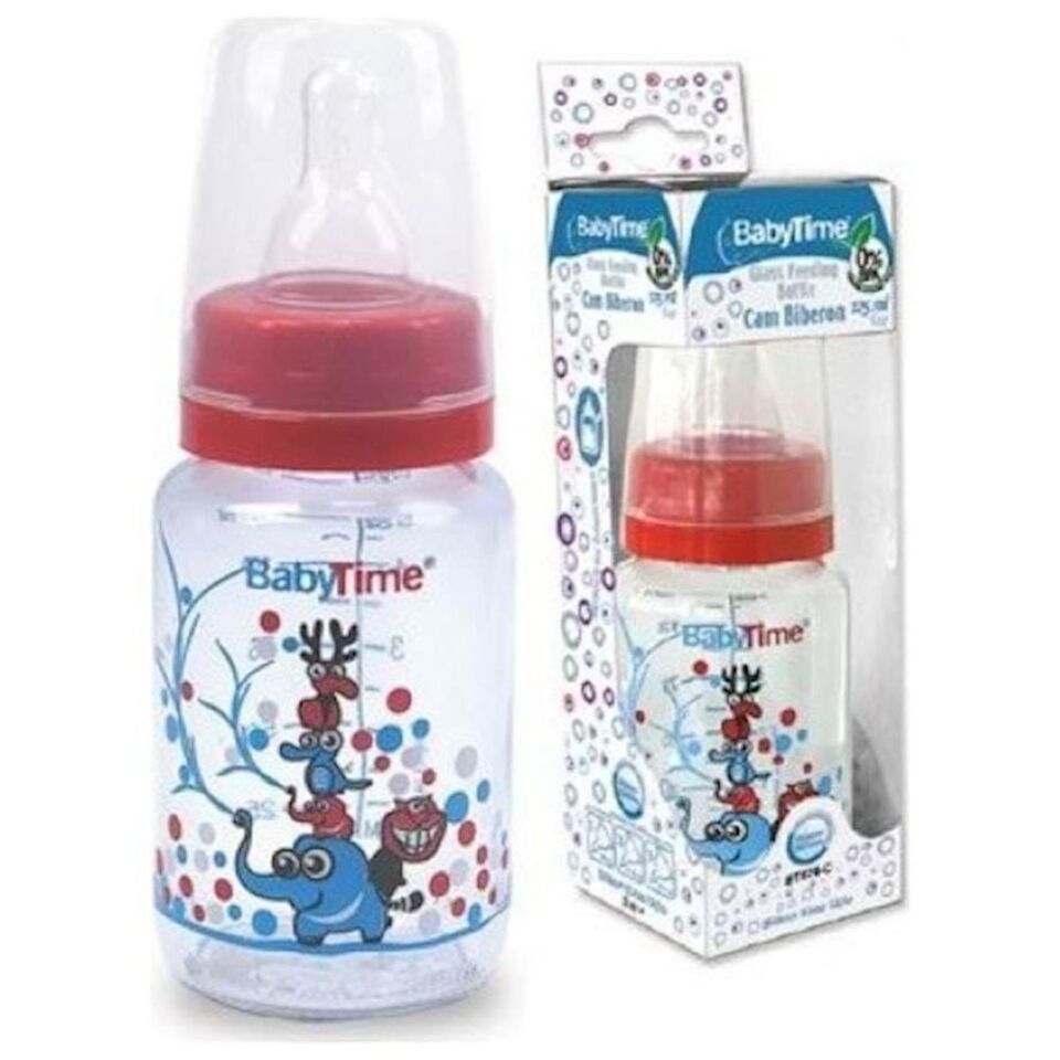 BabyTime Klasik Cam Biberon (Silikon Kiraz Uçlu) 125ml BT074