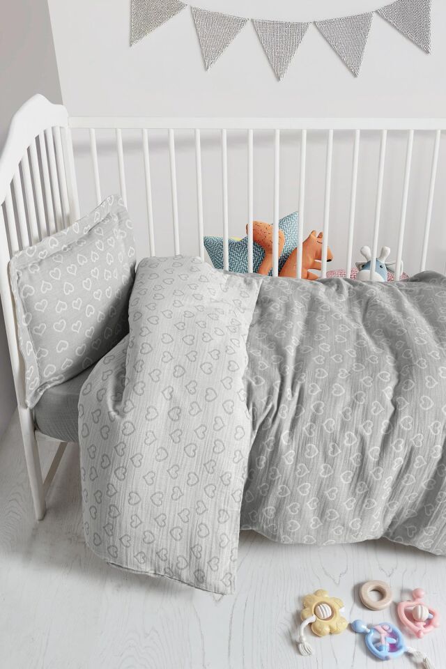 Kanz - Jakarlı Müslin Bebek  Nevresim Tk(knz-013) 152.01.0247.Hearthaki---