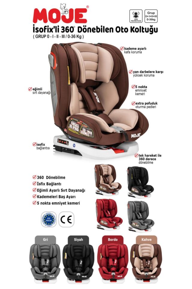 Moje Cape Town 0-36 Kg İsofixli Dönebilen Oto Koltuğu Kahve