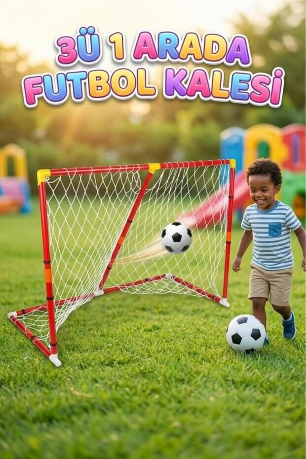 Matrax Oyuncak Mega 3'ü 1 Arada Mega Futbol Kalesi! Taşınabilir Fileli 120cm Toplu Eğlenceli Futbol Kalesi Oyun Seti