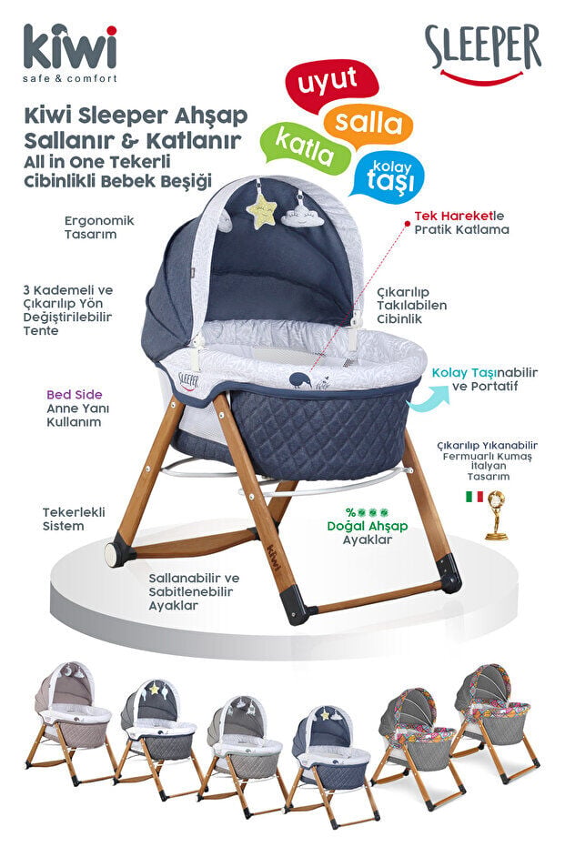 Kiwi Sleeper Ahşap Beşik Vizon