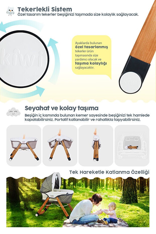 Kiwi Sleeper Ahşap Beşik Vizon
