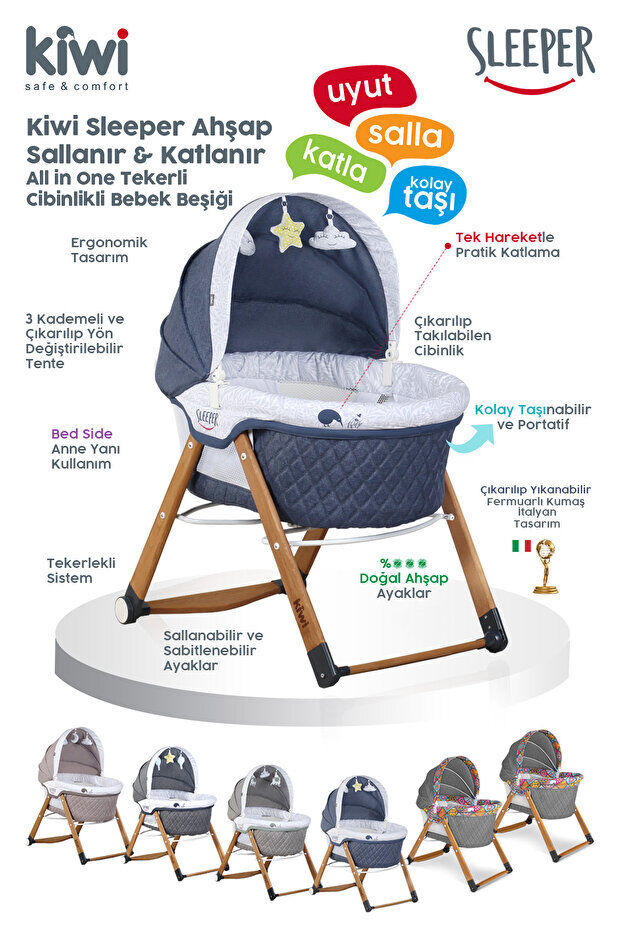 Kiwi Sleeper Ahşap Beşik Kahve