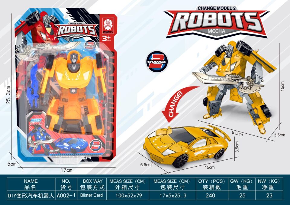 Toysan Dönüşebilen Robot Araba İki Renk Vakumlu Kutuda A002-1
