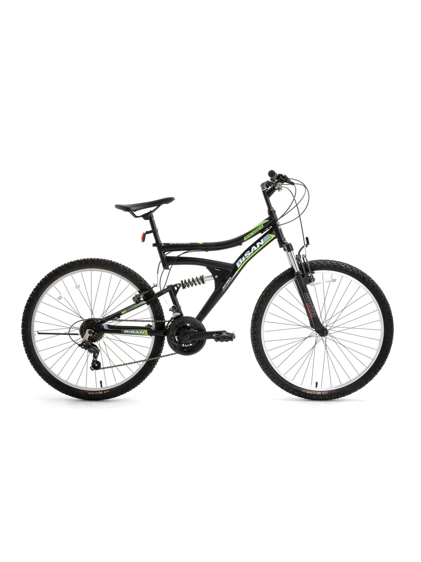 Bisan Ranger-25 Ürün Rengi: Mat Siyah   Kadro: 42 Cm   Vites: 3x7 Vites   Tekerlek: 26''   Etiket Rengi: Yeşil