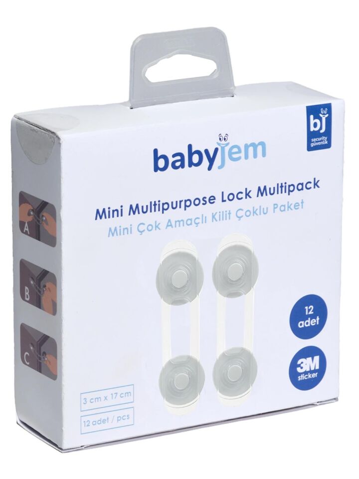 Babyjem 894 Mini Çok Amaçlı Kilit Çoklu Paket / Şeffaf / 12 Adet