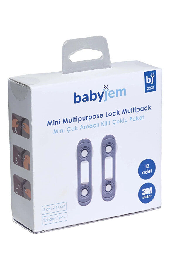 Babyjem 894 Mini Çok Amaçlı Kilit / Çoklu Paket / Gri / 12 Adet