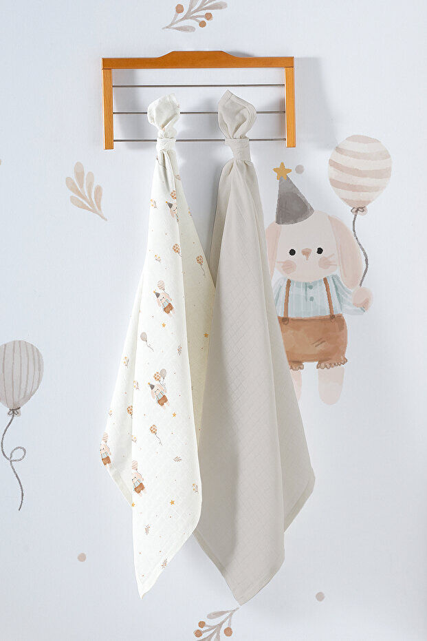 Kanz Çok Amaçlı Bebek Müslin Örtüsü 2'Li Set - Balloon Bear