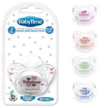 BabyTime Silikon Damaklı Koruyucu Kapaklı Şeffaf Gövdeli Desenli Emzik N.1 BT134-1