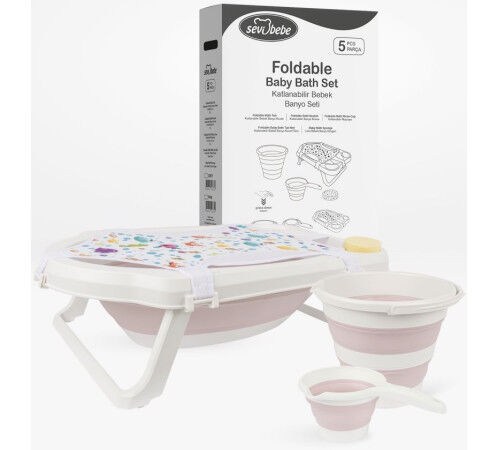Sevi Bebe 5'li Katlanabilir Bebek Banyo Seti- Pembe 363-2