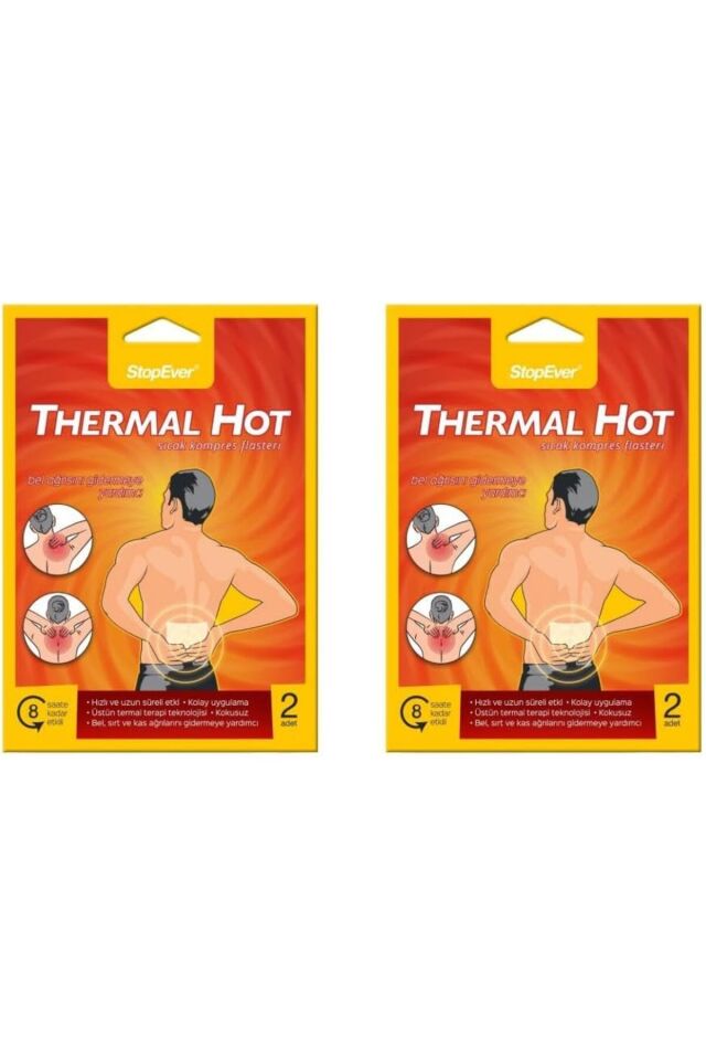zkra shop StopEver Thermal Hot Terapi Flasteri - 2x2'li Paket | 8 Saat Etkili Isı Terapisi | İlaç İç