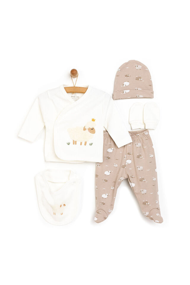 Unisex Zıbın Body %100 Pamuk Çıtçıtlı V Yaka Uzun Kol Açık Kahverengi