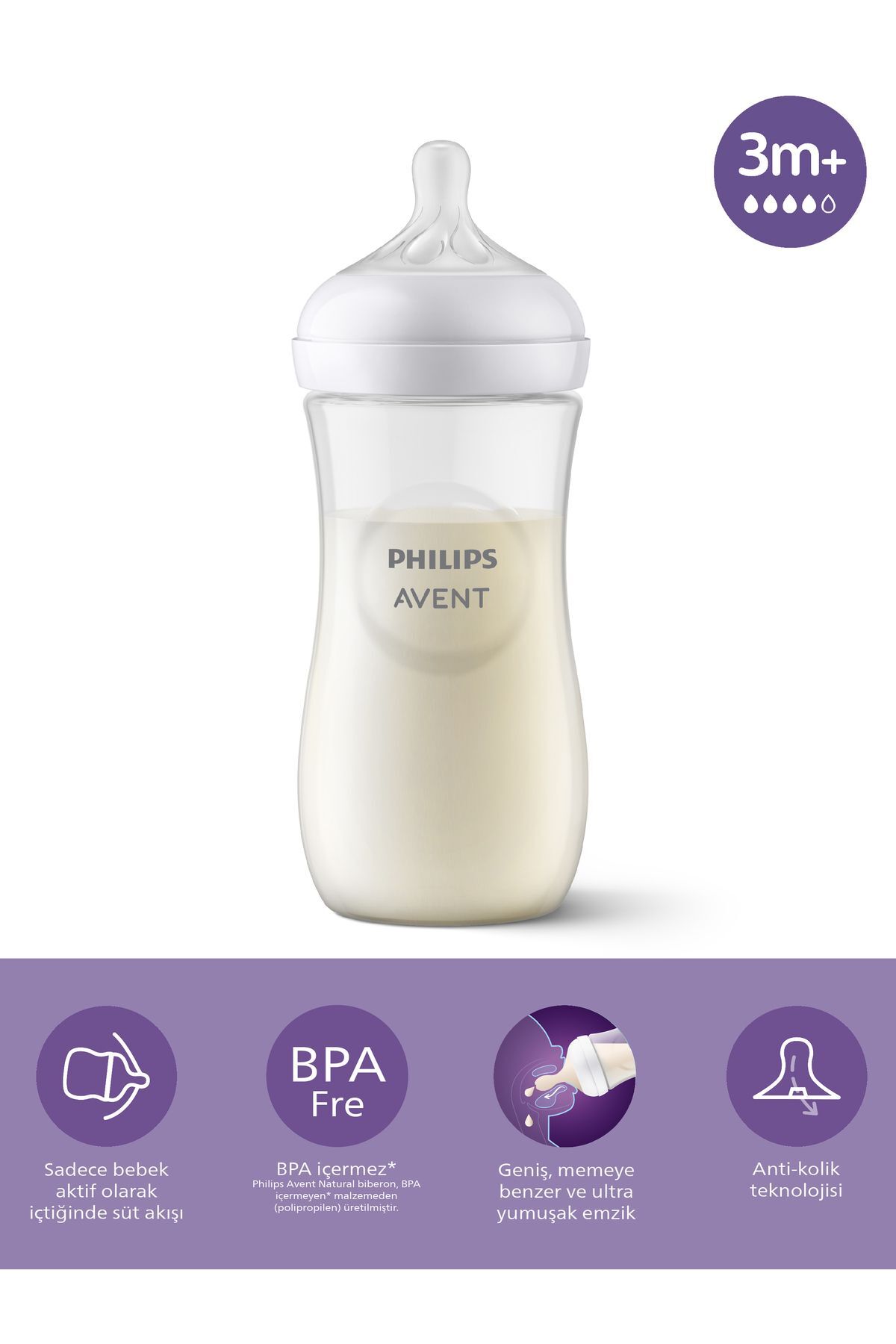 Philips Avent Scy906/01 Natural Response Doğal Tepkili Pp Biberon, 330ml, 3 Ay - Cam Değildir