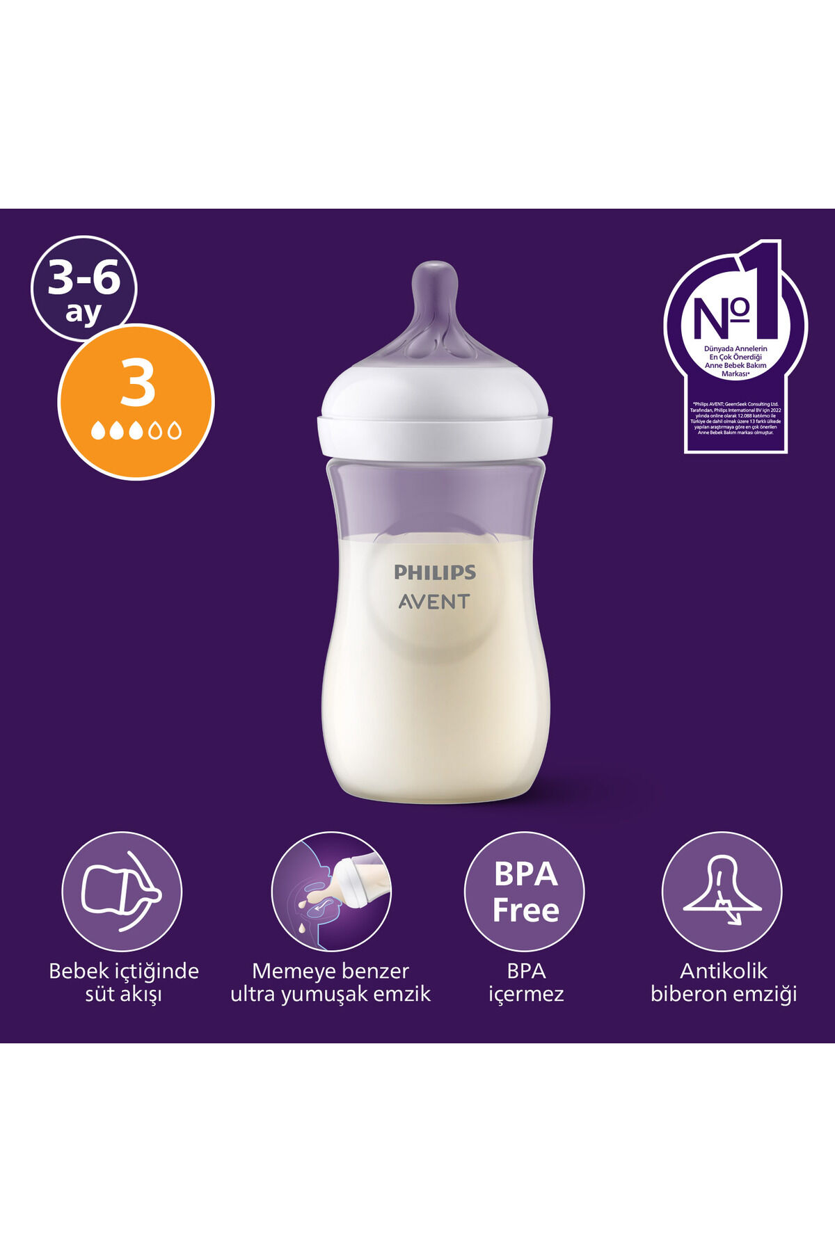 Doğal Tepkili Biberon PP, 260ml, 3-6 Ay, SCY903/01