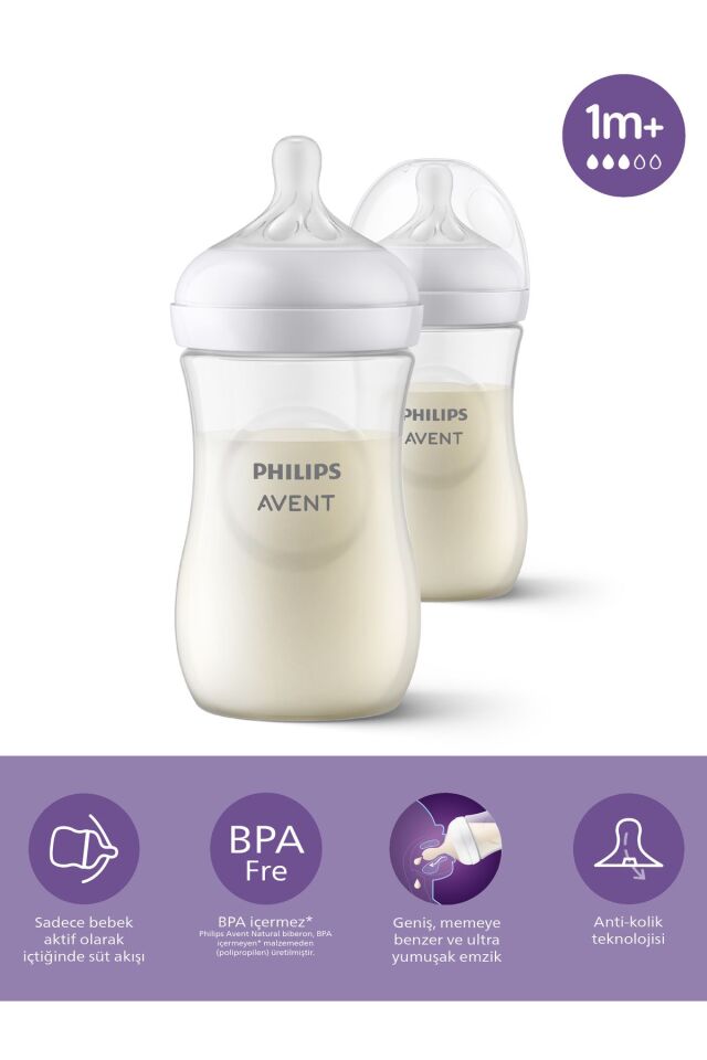 Philips Avent Scy903/02  Natural Response Doğal Tepkili Pp 2'li Biberon Seti, 260ml, 1 Ay - Cam Değildir