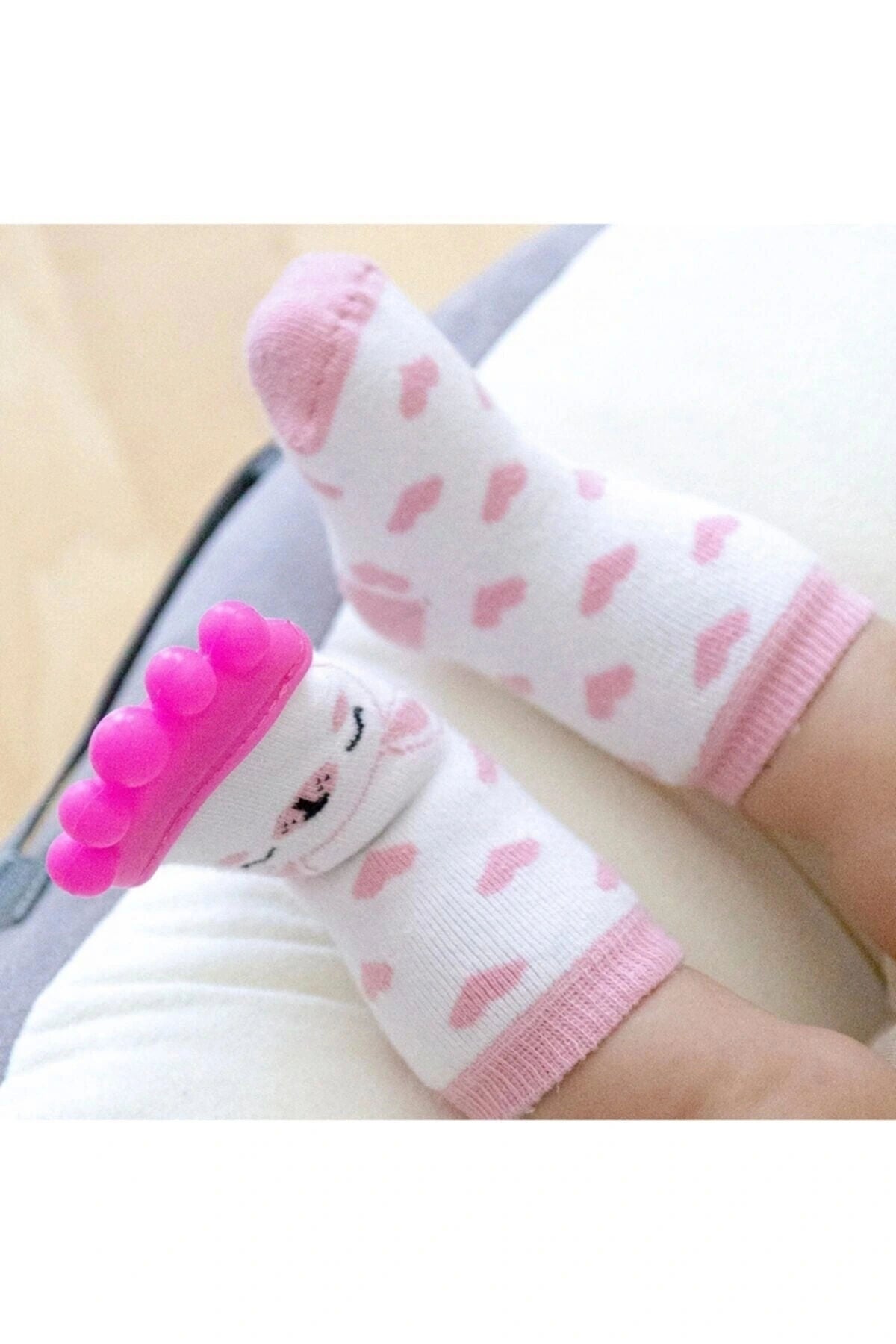 Silikon Diş Kaşıyıcılı Havlu Bebek Çorap Pembe(1 Adet)