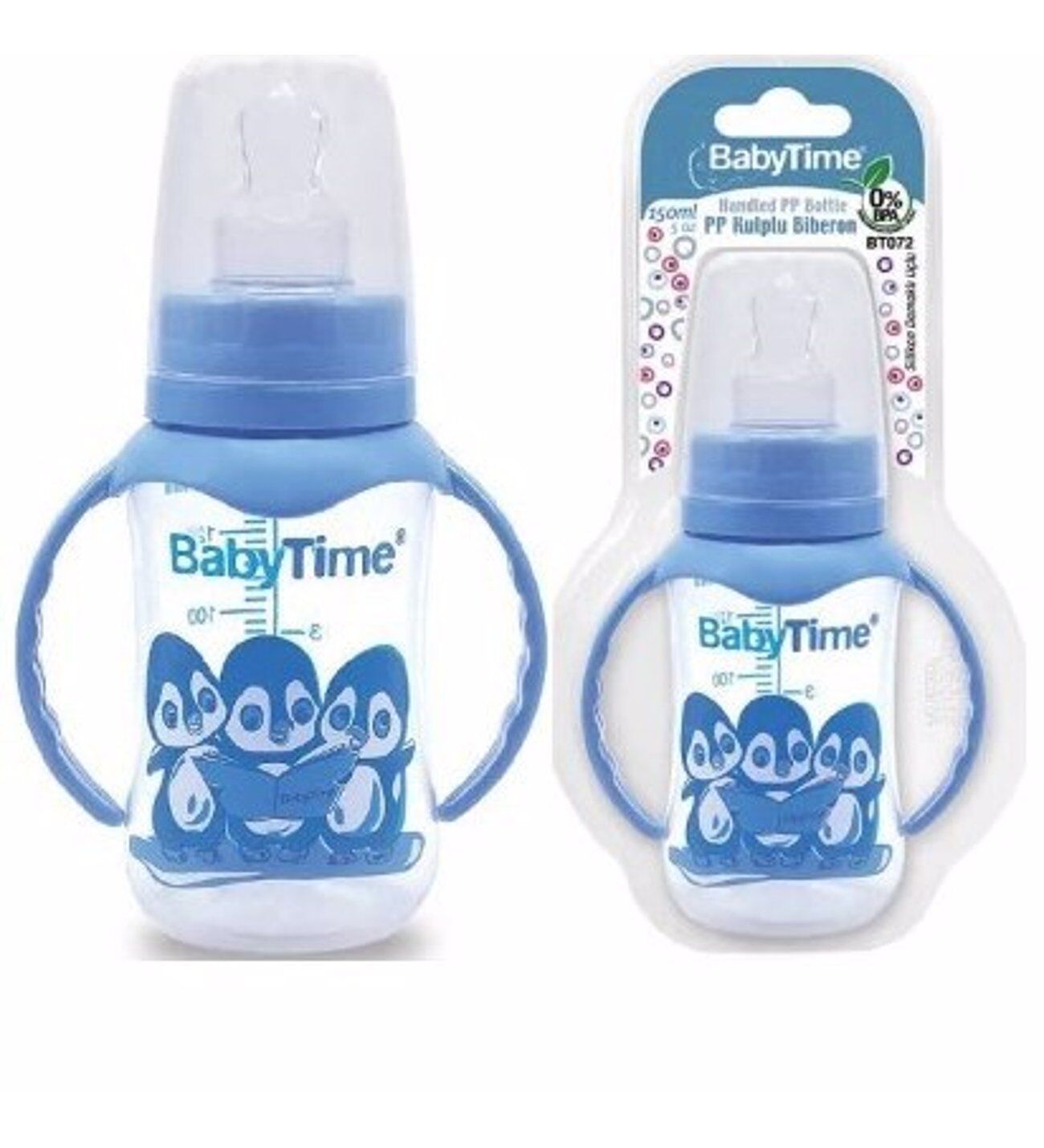 BabyTime Kulplu PP Biberon (Silikon Damaklı Uçlu) 150ml BT072