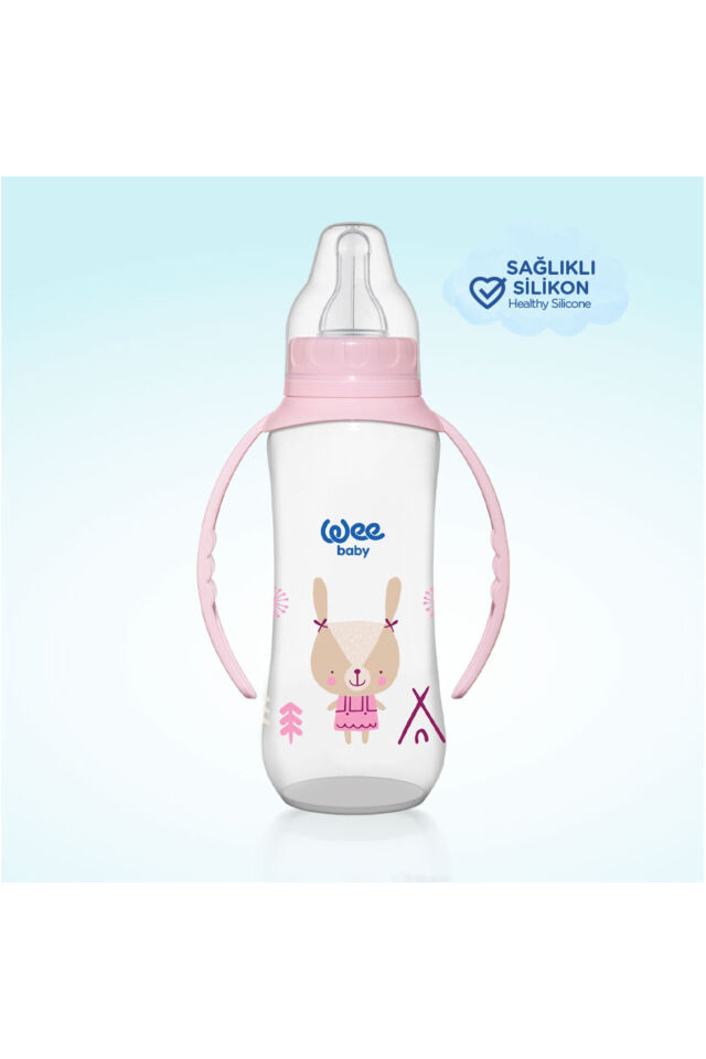 Klasik Kulplu Pp Yuvarlak Emzik Uçlu Biberon 270 Ml Yavaş Akış 06-18 Ay Pembe