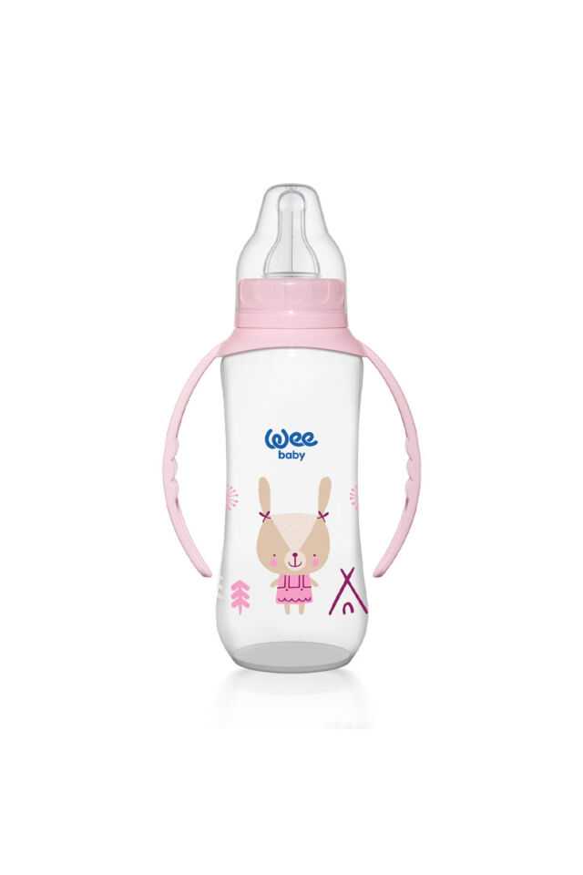 Klasik Kulplu Pp Yuvarlak Emzik Uçlu Biberon 270 Ml Yavaş Akış 06-18 Ay Pembe