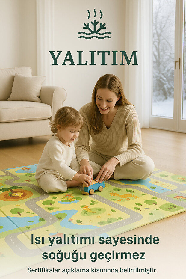 Serin Katlanır Oyun Matı Çift Taraflı 200*130 Yaşil Parkur / Orman Şenliği