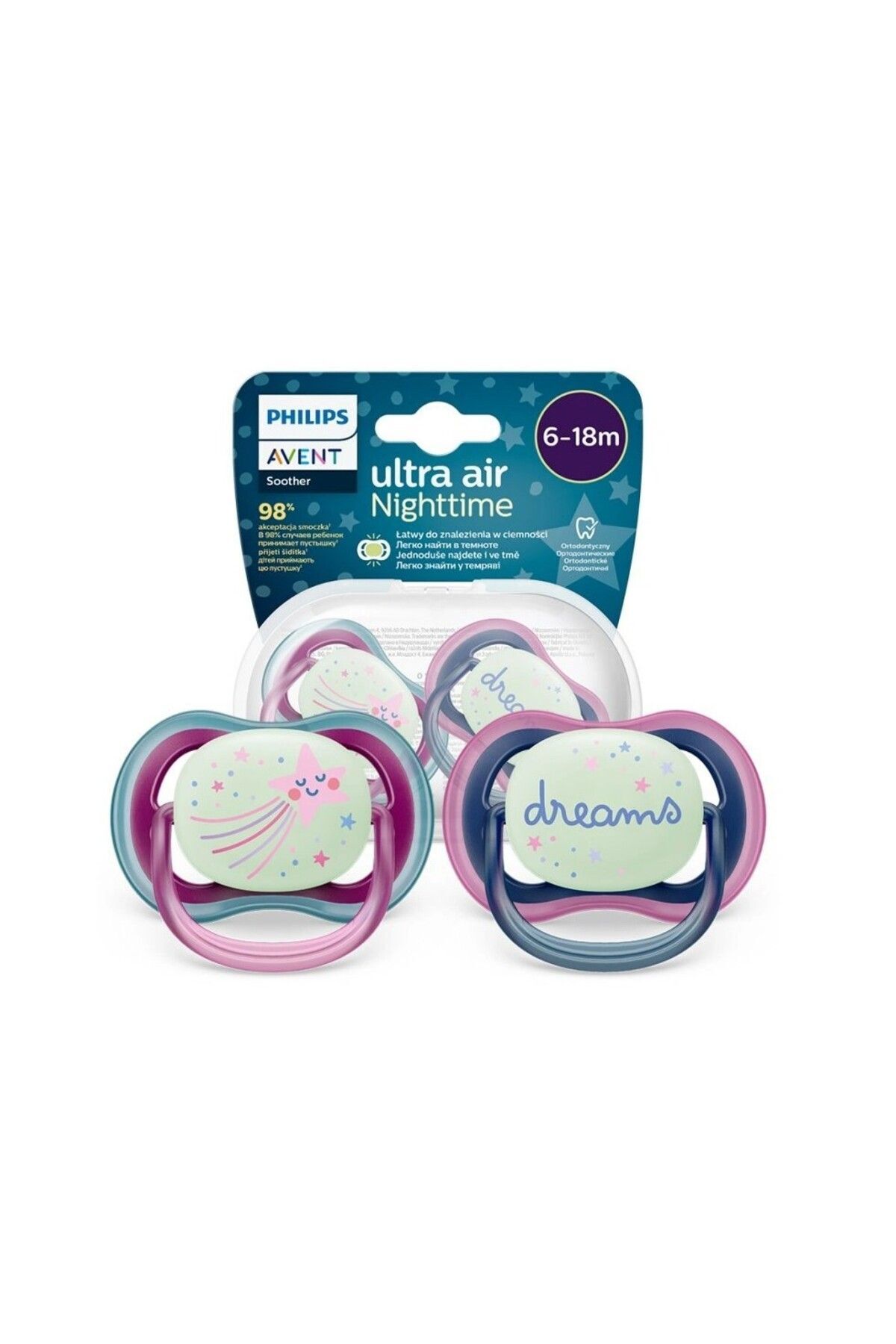 Philips Avent Ultra Air Night Karanlıkta Parlar Gece Emziği 6-18 Ay Kız Scf376/14